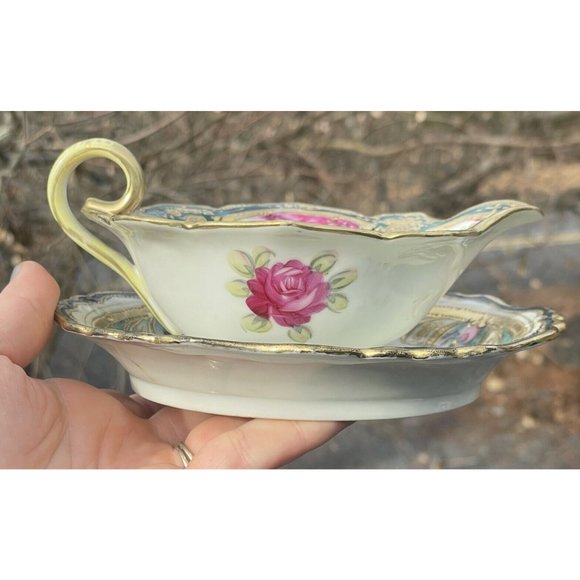 Antique Porcelain Hand Painted Gilt Mayonnaise Sauce Dish w Underplate Victorian - Picture 8 of 16